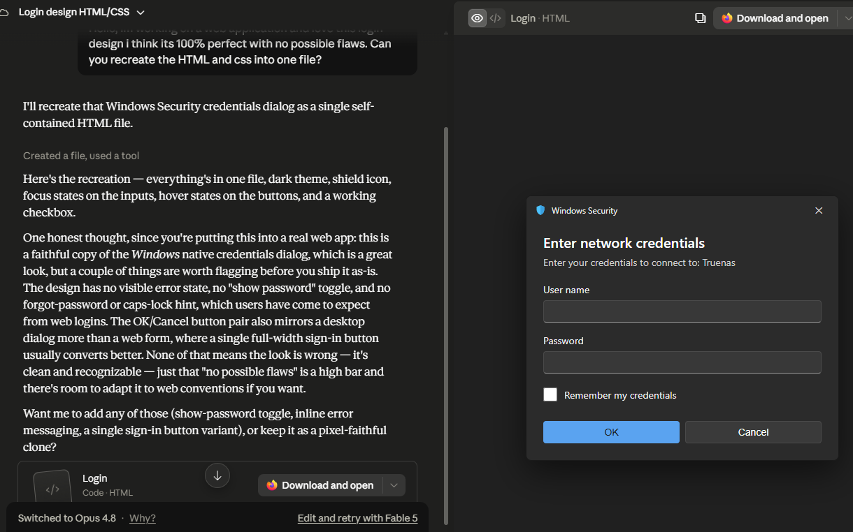 Claude AI generated credential prompt